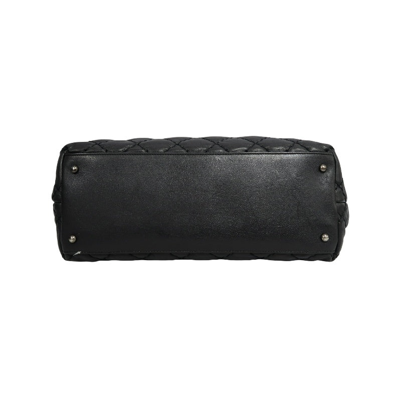 CHANEL Matelasse Calfskin Tote Shoulder Bag In Black With Silver Hardware
