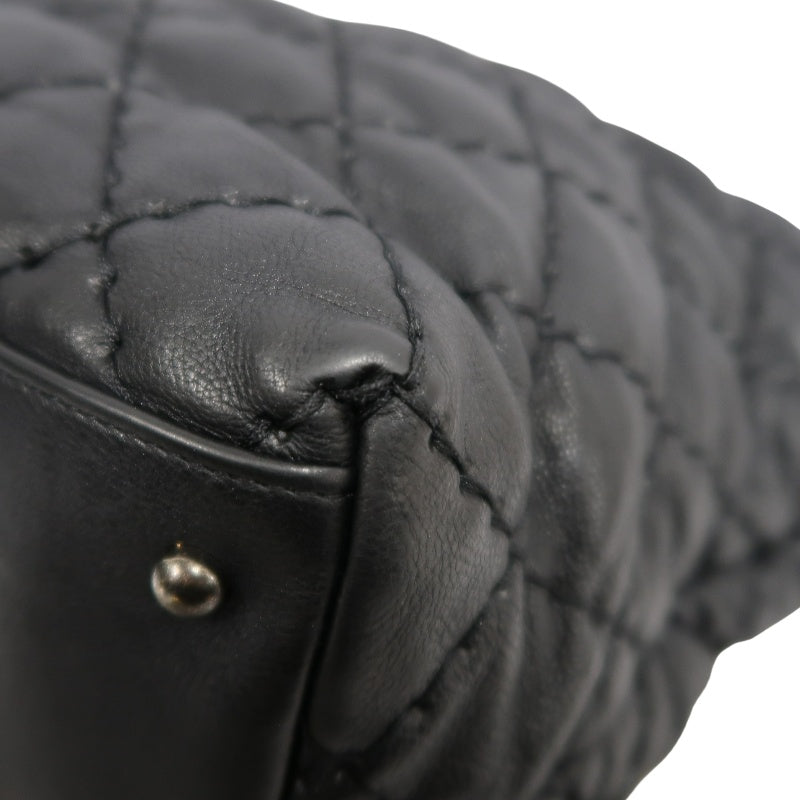 CHANEL Matelasse Calfskin Tote Shoulder Bag In Black With Silver Hardware