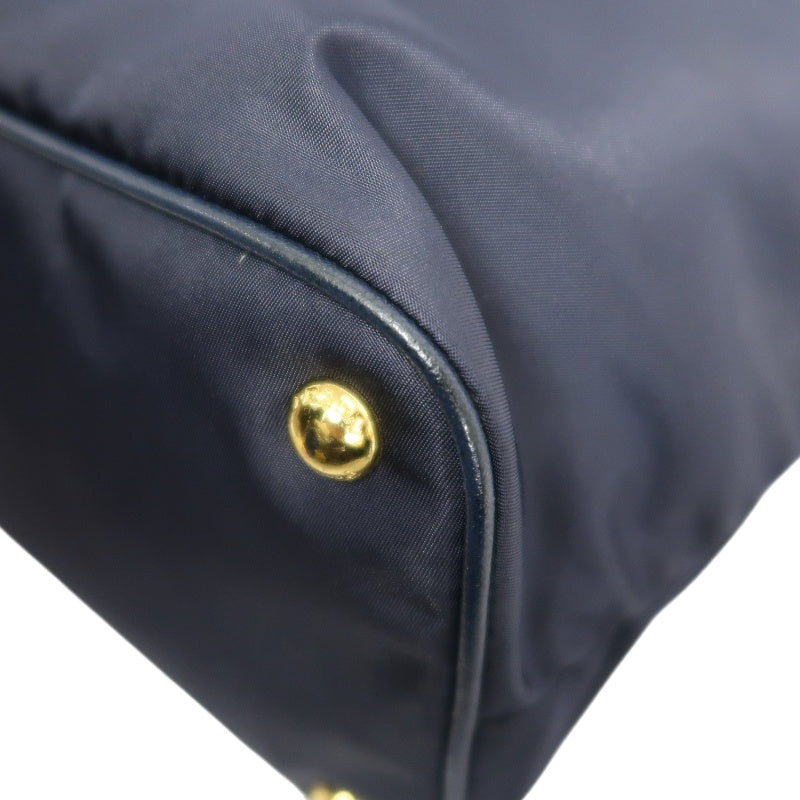 PRADA Nylon Tote Shoulder Bag In Navy Blue With Gold Hardware