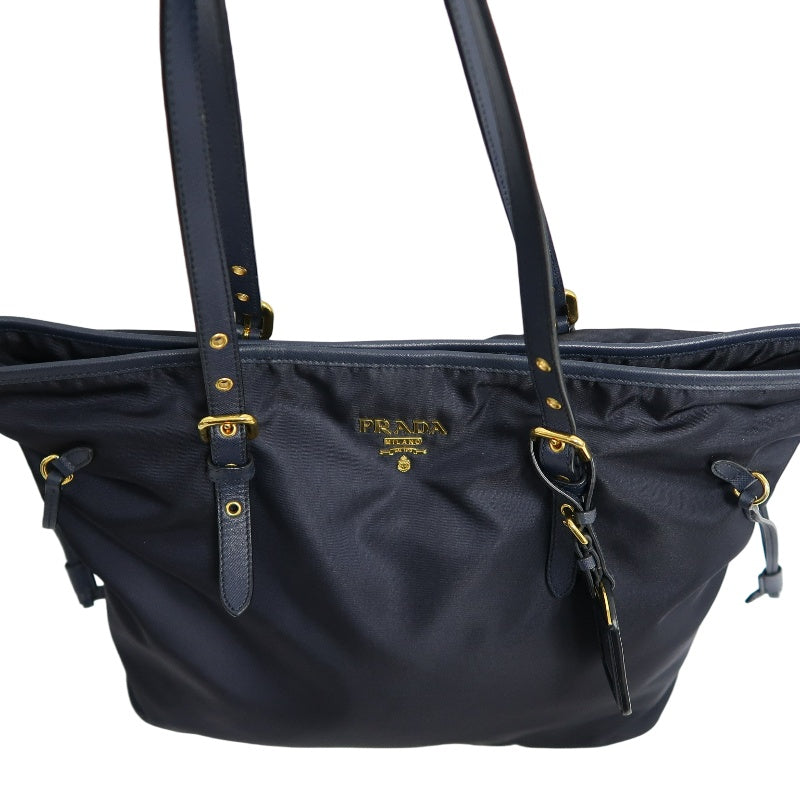 PRADA Nylon Tote Shoulder Bag In Navy Blue With Gold Hardware