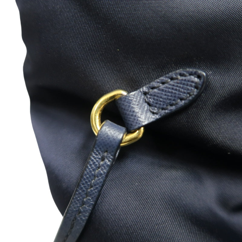 PRADA Nylon Tote Shoulder Bag In Navy Blue With Gold Hardware