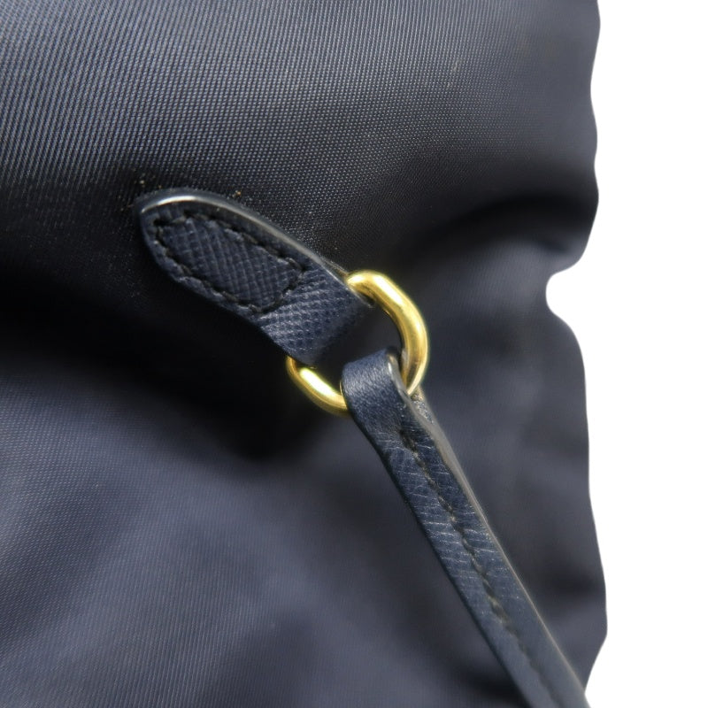 PRADA Nylon Tote Shoulder Bag In Navy Blue With Gold Hardware