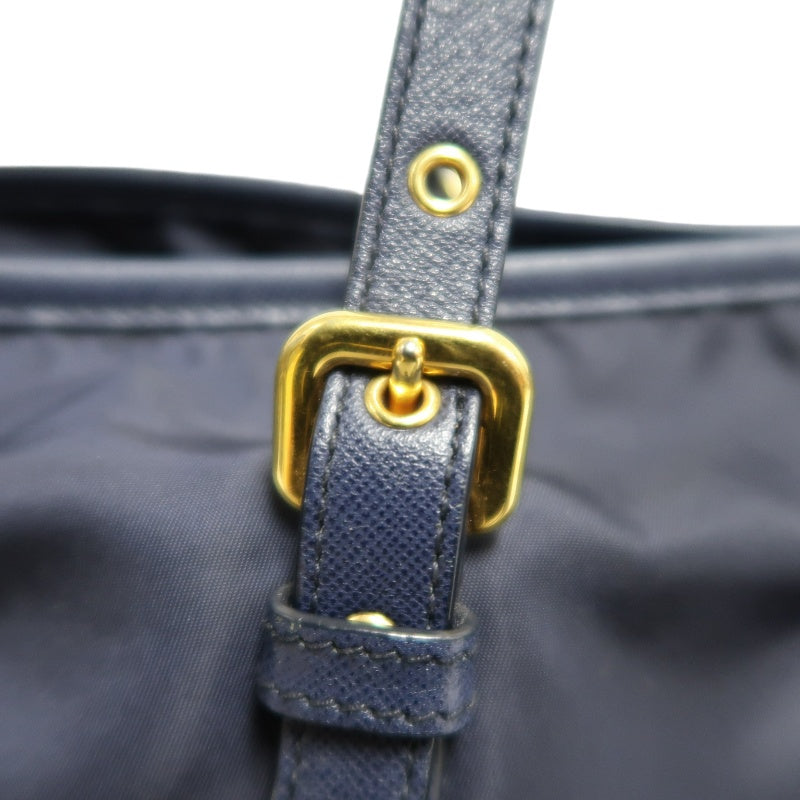PRADA Nylon Tote Shoulder Bag In Navy Blue With Gold Hardware