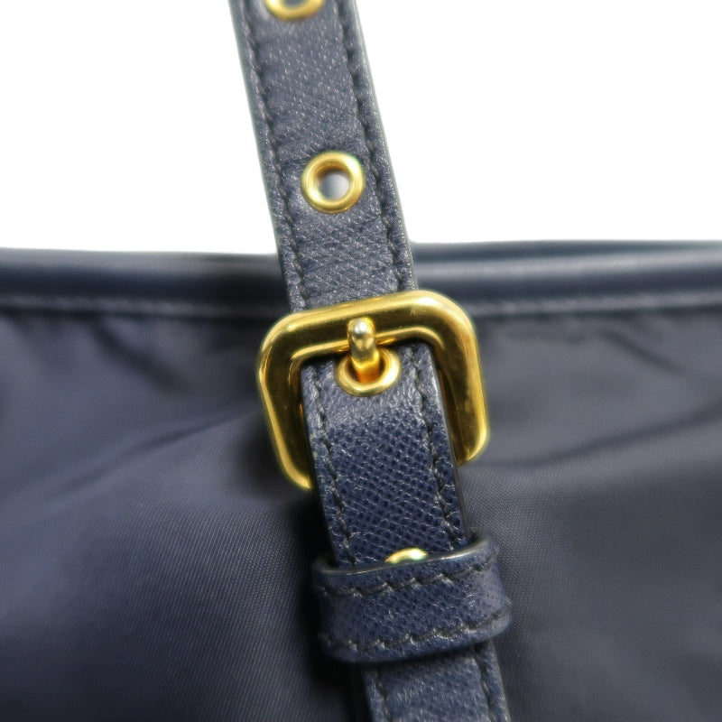 PRADA Nylon Tote Shoulder Bag In Navy Blue With Gold Hardware