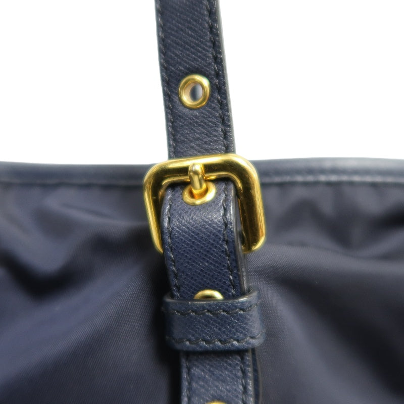 PRADA Nylon Tote Shoulder Bag In Navy Blue With Gold Hardware