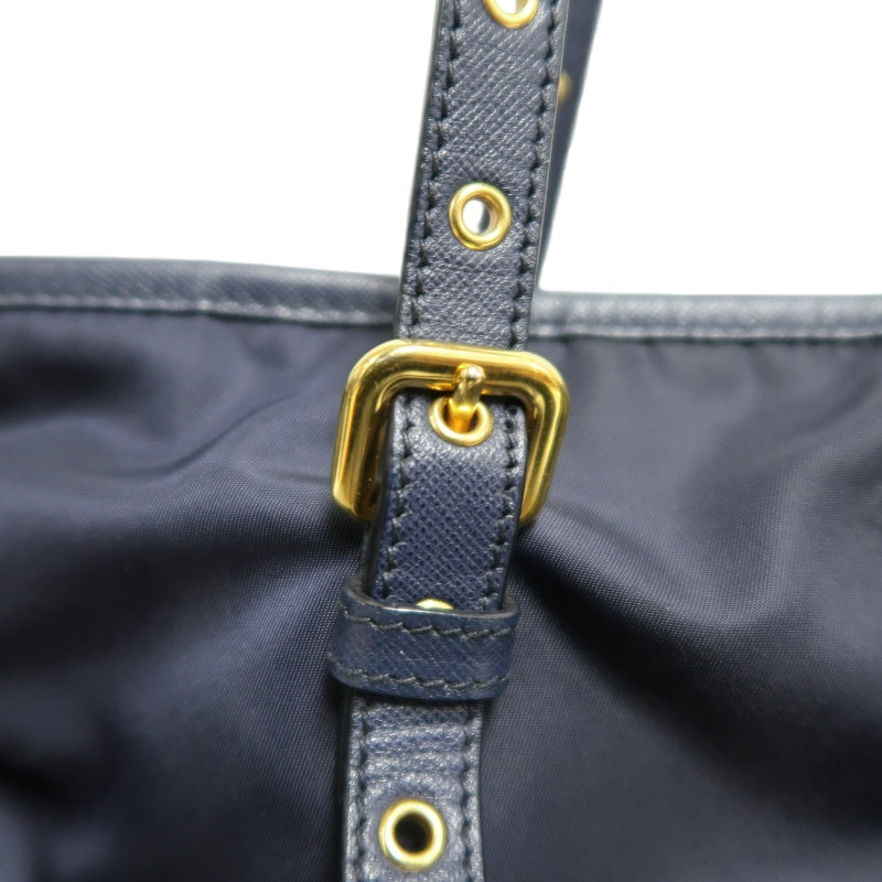 PRADA Nylon Tote Shoulder Bag In Navy Blue With Gold Hardware