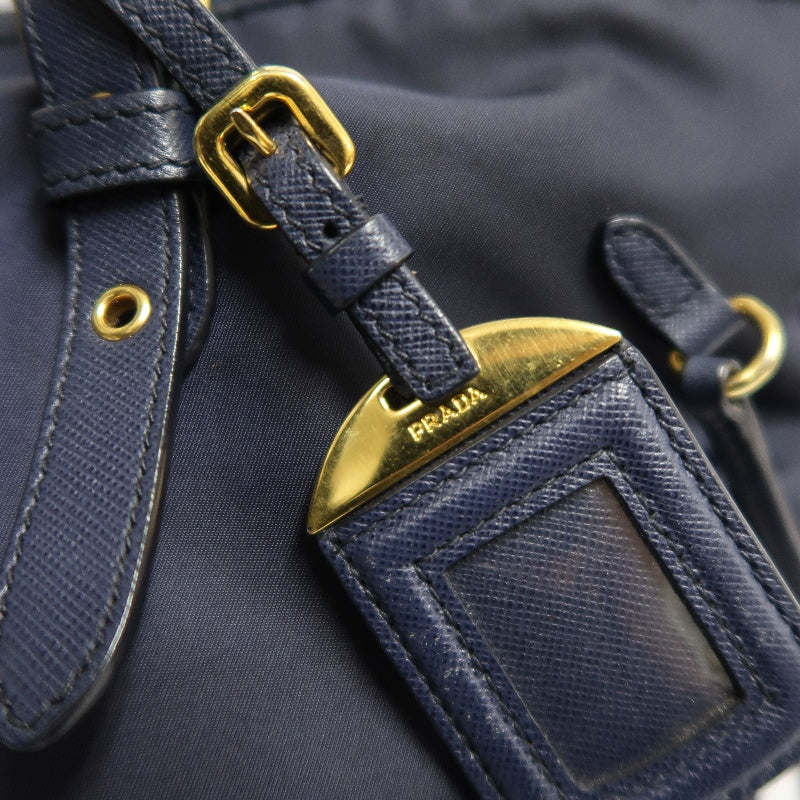 PRADA Nylon Tote Shoulder Bag In Navy Blue With Gold Hardware