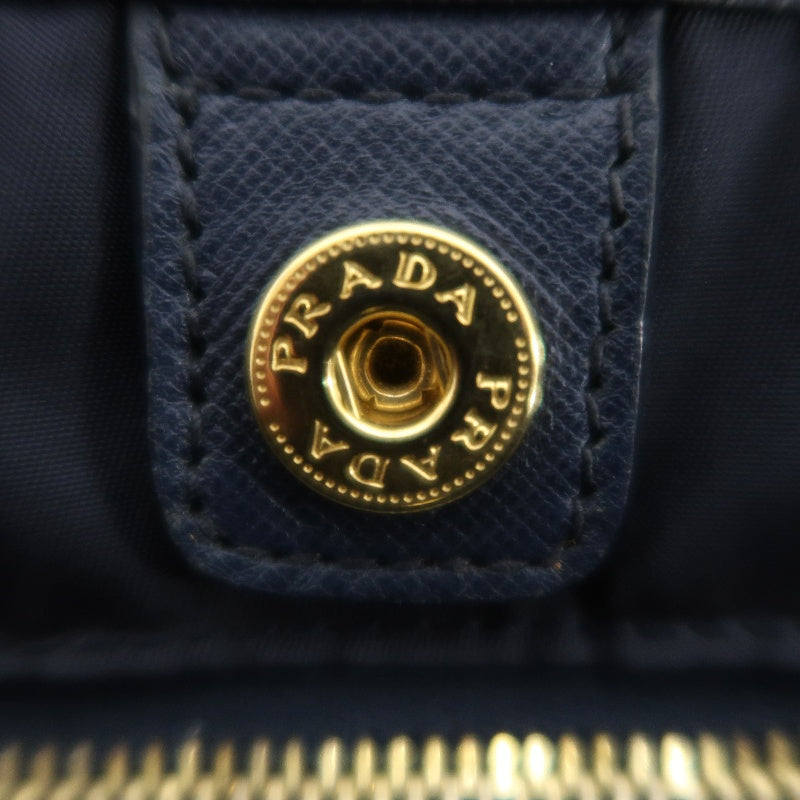 PRADA Nylon Tote Shoulder Bag In Navy Blue With Gold Hardware