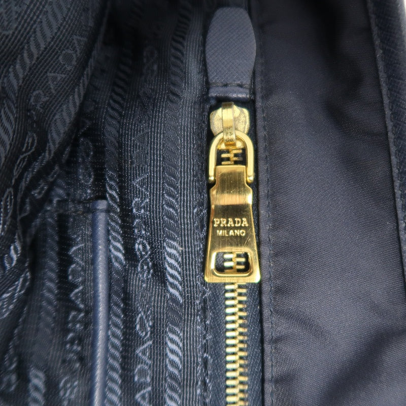 PRADA Nylon Tote Shoulder Bag In Navy Blue With Gold Hardware