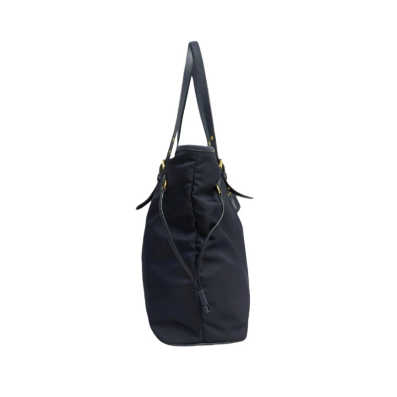 PRADA Nylon Tote Shoulder Bag In Navy Blue With Gold Hardware