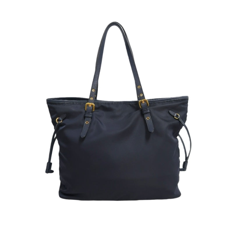PRADA Nylon Tote Shoulder Bag In Navy Blue With Gold Hardware
