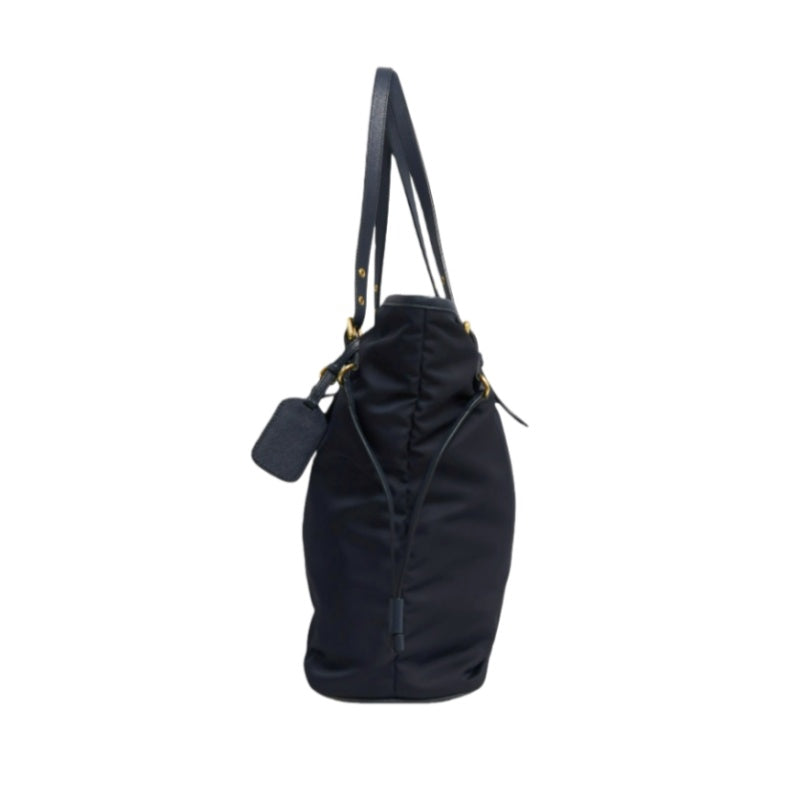 PRADA Nylon Tote Shoulder Bag In Navy Blue With Gold Hardware