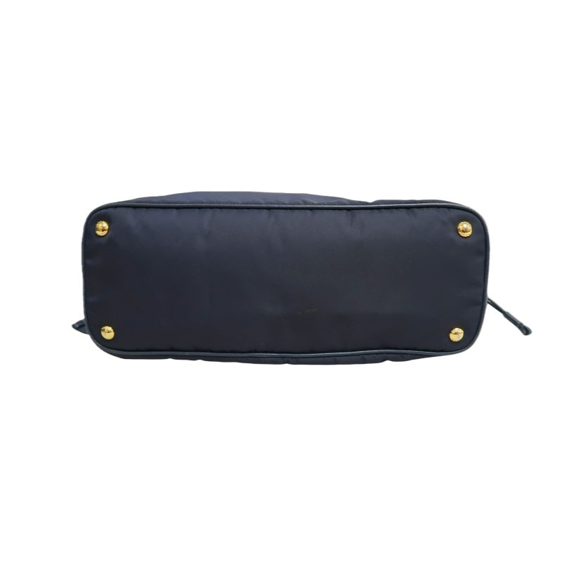 PRADA Nylon Tote Shoulder Bag In Navy Blue With Gold Hardware
