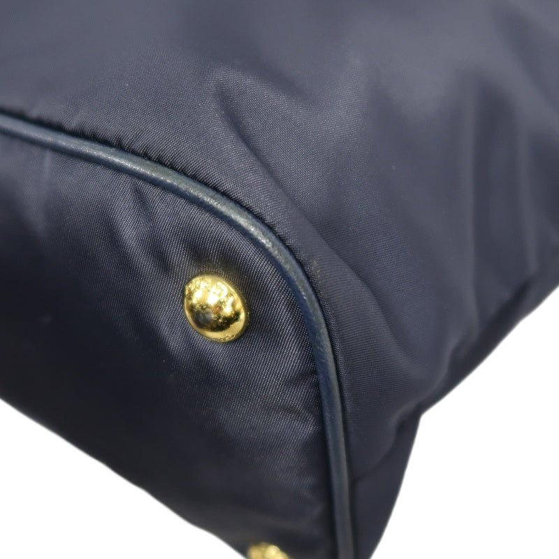 PRADA Nylon Tote Shoulder Bag In Navy Blue With Gold Hardware