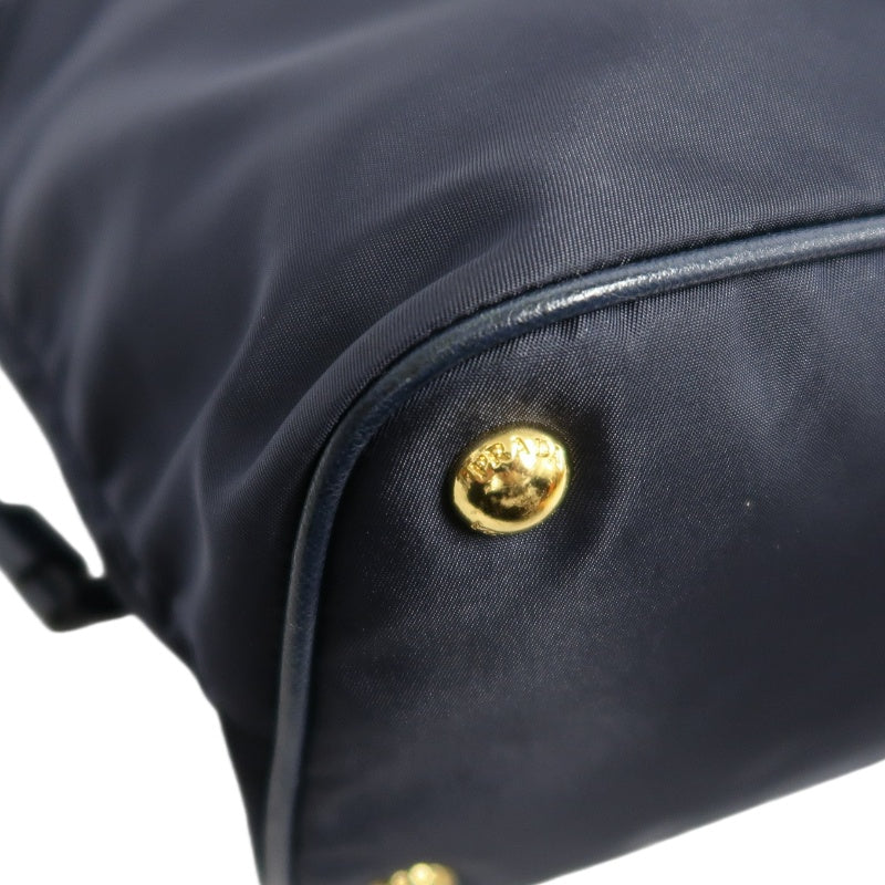 PRADA Nylon Tote Shoulder Bag In Navy Blue With Gold Hardware