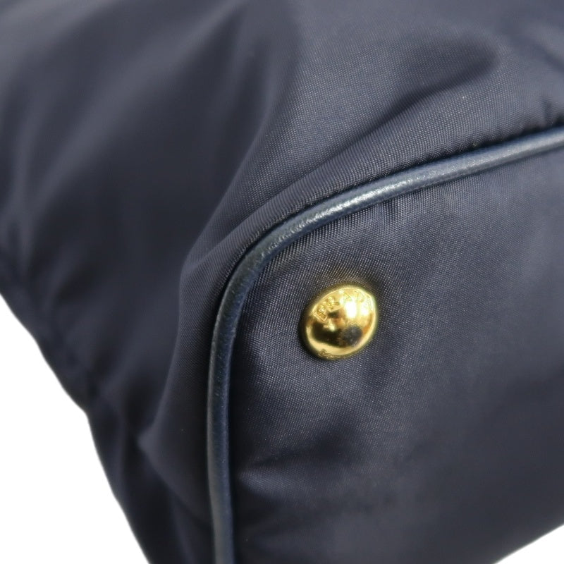 PRADA Nylon Tote Shoulder Bag In Navy Blue With Gold Hardware