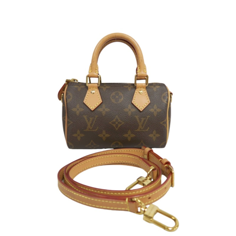 LOUIS VUITTON Monogram Speedy Nano Pvc Handbag With Shoulder Strap In Brown