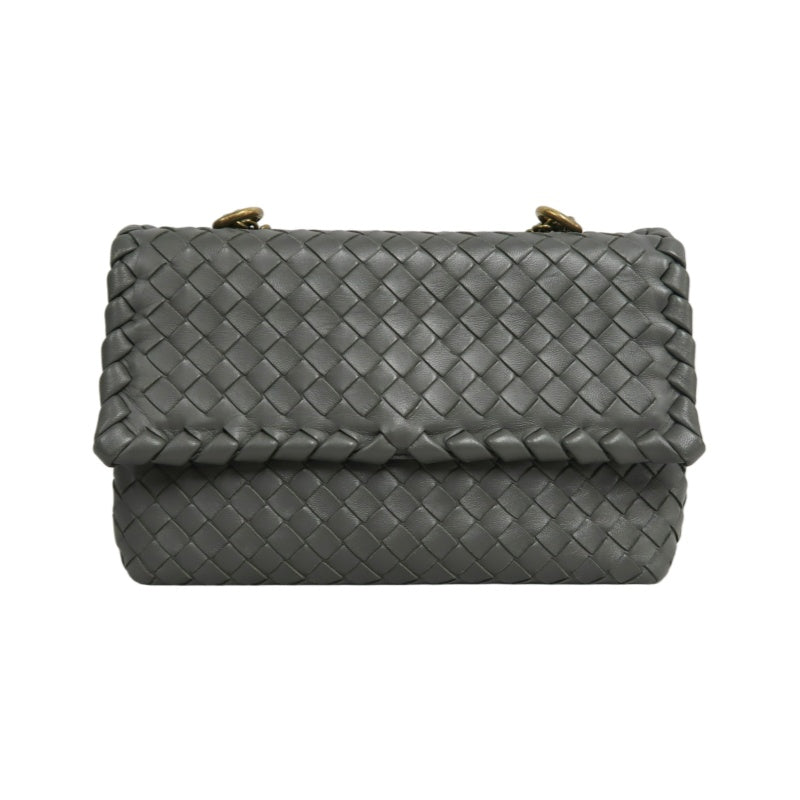 BOTTEGA VENETA Intreccio Calfskin Olympia Shoulder Bag In Black With Gold Hardware