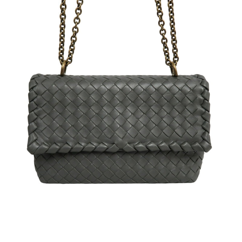BOTTEGA VENETA Intreccio Calfskin Olympia Shoulder Bag In Black With Gold Hardware