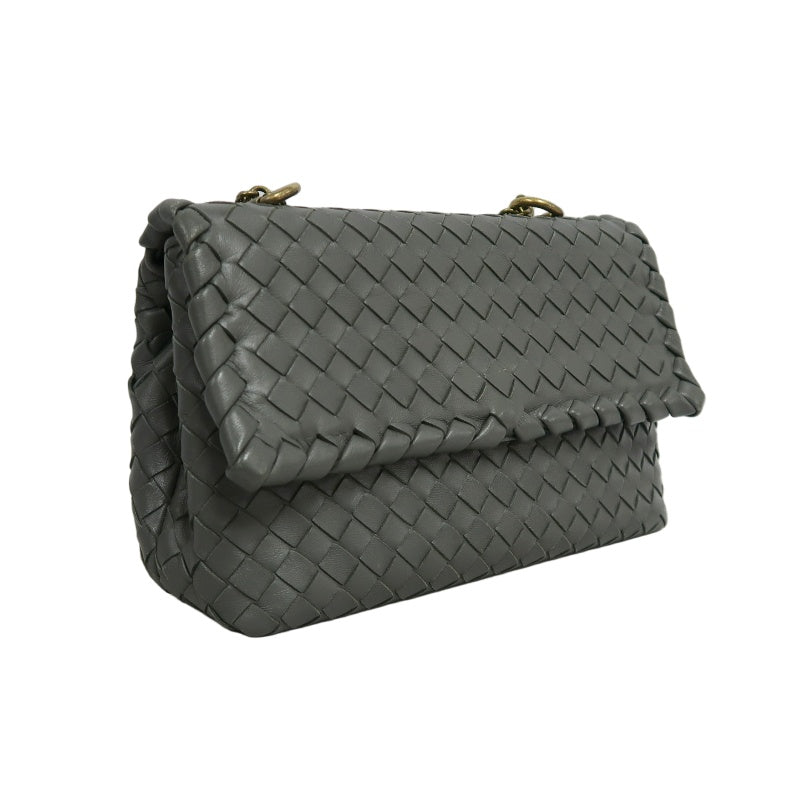 BOTTEGA VENETA Intreccio Calfskin Olympia Shoulder Bag In Black With Gold Hardware