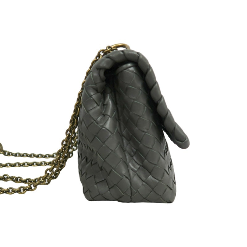 BOTTEGA VENETA Intreccio Calfskin Olympia Shoulder Bag In Black With Gold Hardware