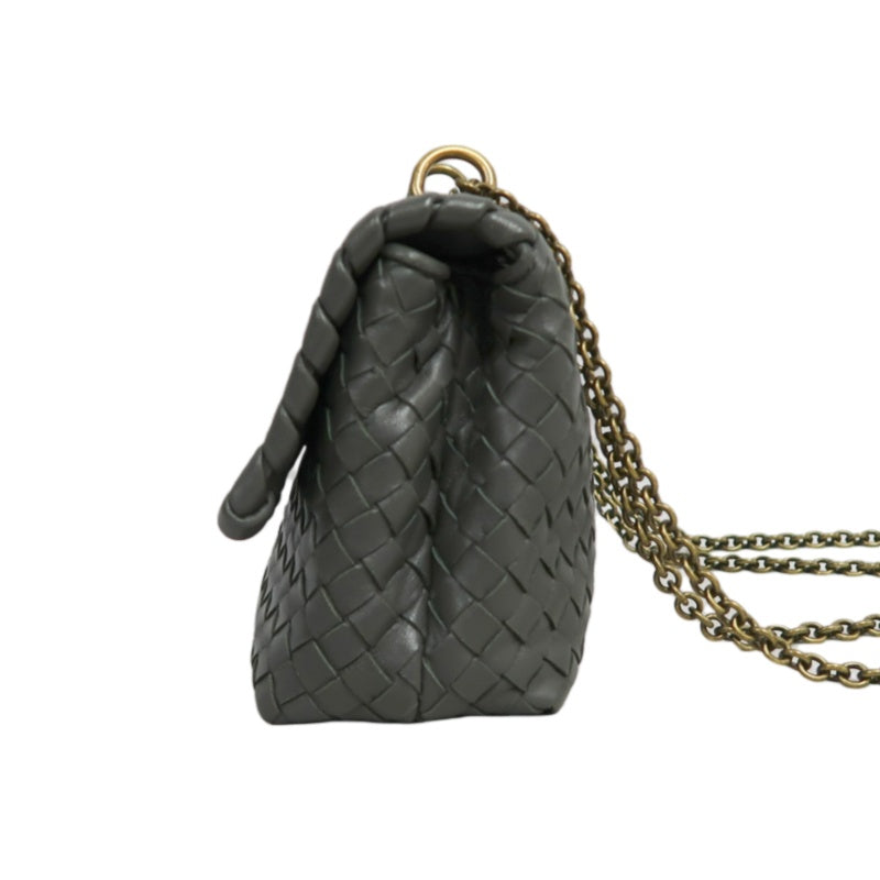 BOTTEGA VENETA Intreccio Calfskin Olympia Shoulder Bag In Black With Gold Hardware