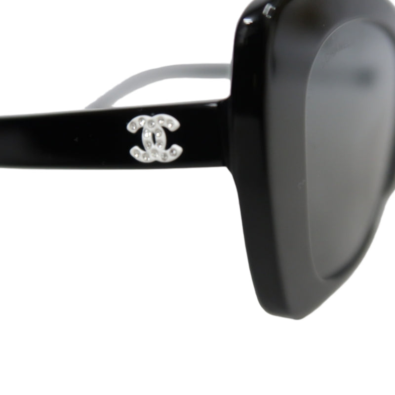 CHANEL Black Resin Sunglasses With Original Box And Case