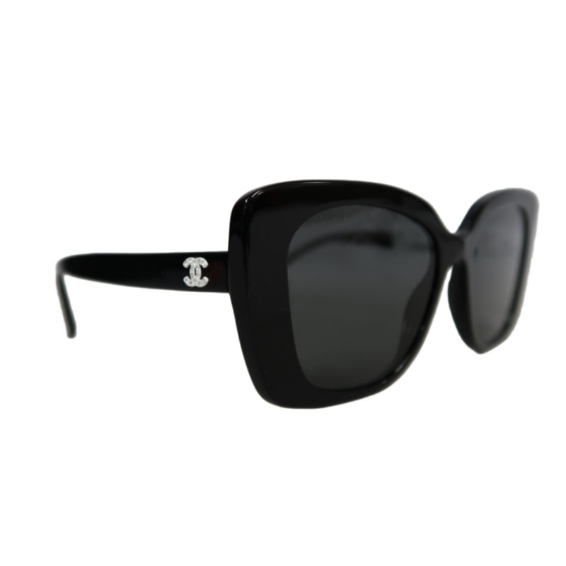 CHANEL Black Resin Sunglasses With Original Box And Case