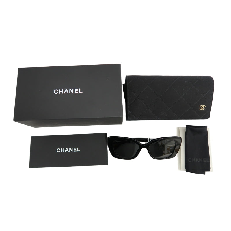CHANEL Black Resin Sunglasses With Original Box And Case