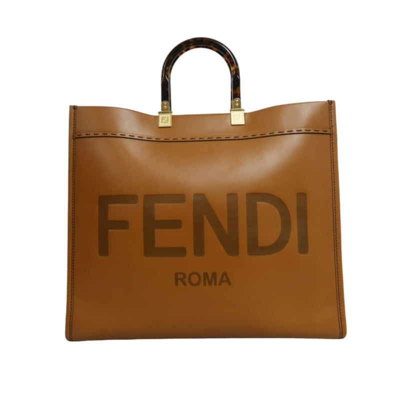 FENDI Sunshine Shopper Calfskin Tote Handbag In Brown With Gold Hard ware