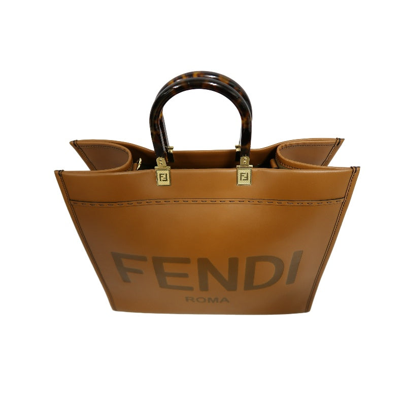 FENDI Sunshine Shopper Calfskin Tote Handbag In Brown With Gold Hard ware
