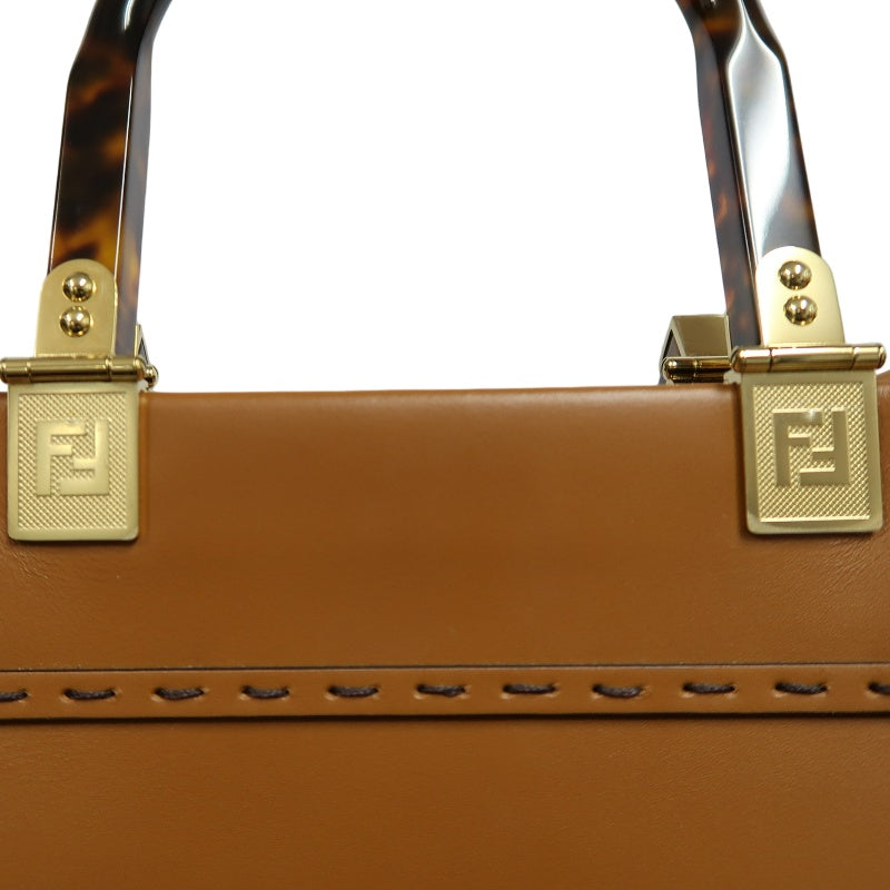 FENDI Sunshine Shopper Calfskin Tote Handbag In Brown With Gold Hard ware