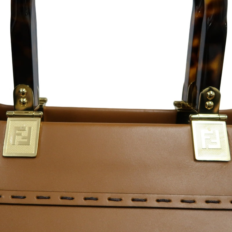 FENDI Sunshine Shopper Calfskin Tote Handbag In Brown With Gold Hard ware