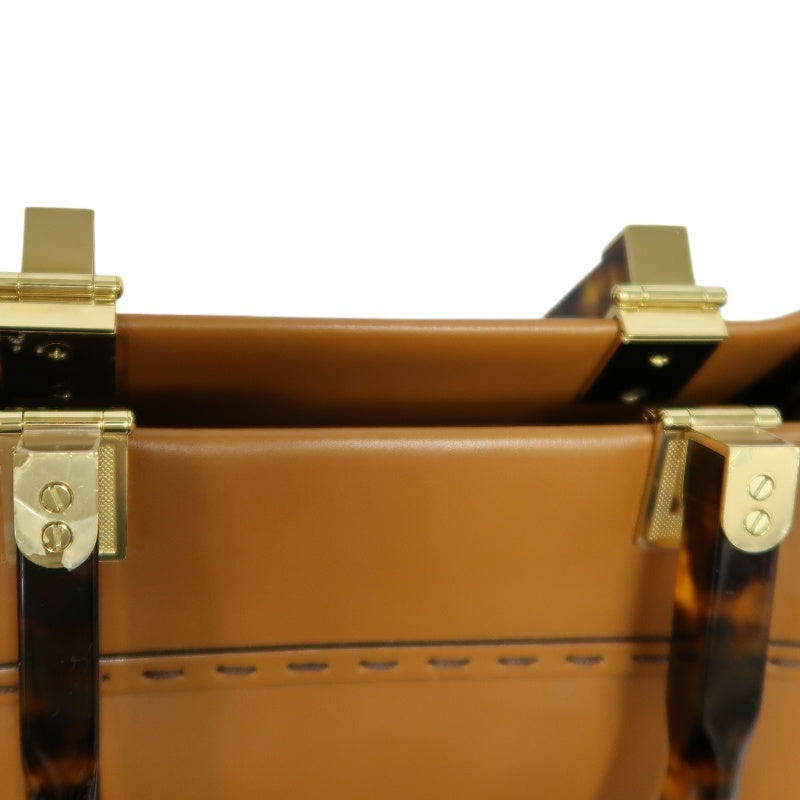 FENDI Sunshine Shopper Calfskin Tote Handbag In Brown With Gold Hard ware