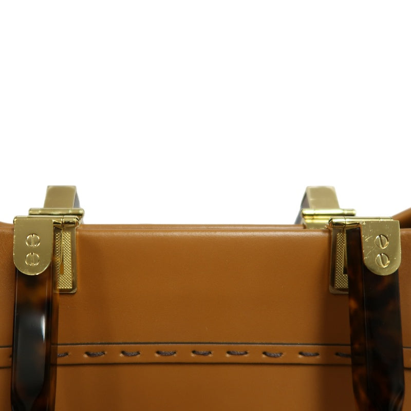 FENDI Sunshine Shopper Calfskin Tote Handbag In Brown With Gold Hard ware
