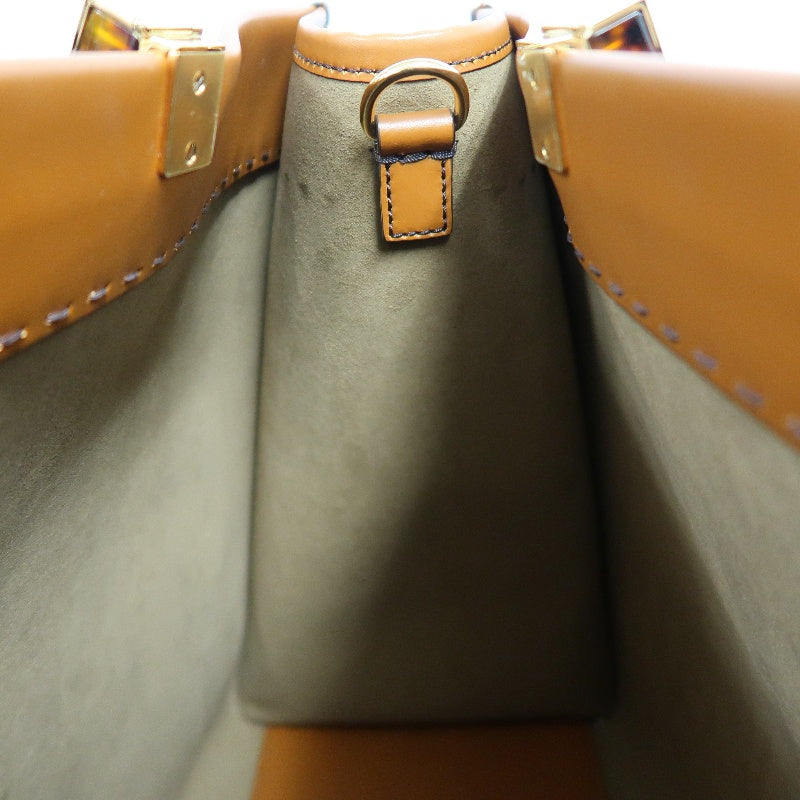FENDI Sunshine Shopper Calfskin Tote Handbag In Brown With Gold Hard ware