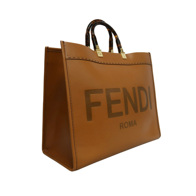 FENDI Sunshine Shopper Calfskin Tote Handbag In Brown With Gold Hard ware