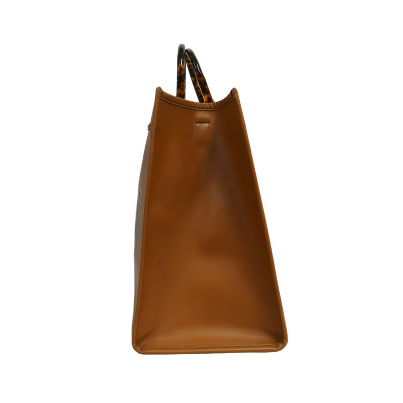 FENDI Sunshine Shopper Calfskin Tote Handbag In Brown With Gold Hard ware