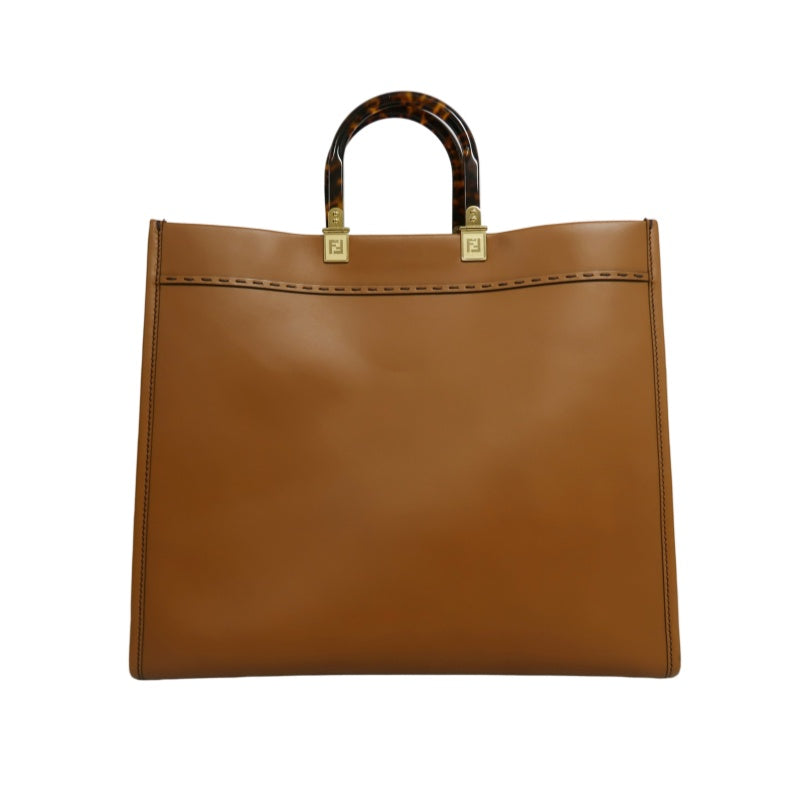 FENDI Sunshine Shopper Calfskin Tote Handbag In Brown With Gold Hard ware
