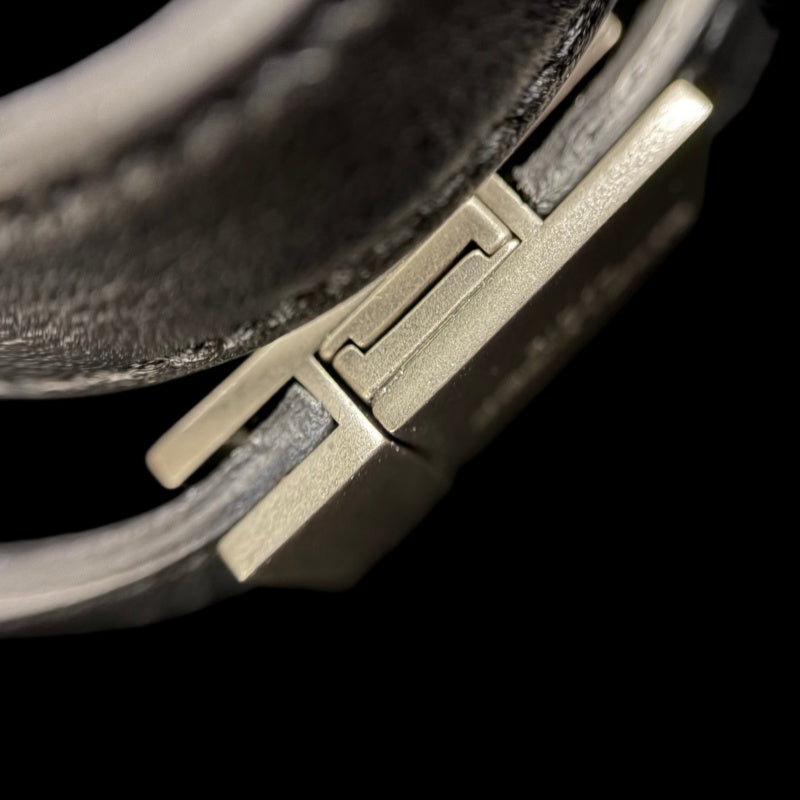 YVES SAINT LAURENT Black Leather Logo Bangle Bracelet With Silver Hardware