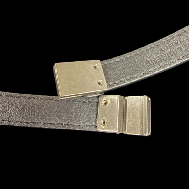 YVES SAINT LAURENT Black Leather Logo Bangle Bracelet With Silver Hardware