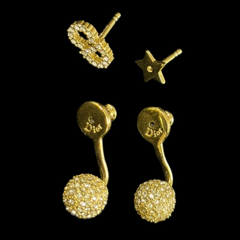 DIOR Gold Alloy Pave Crystal AB-style Stud Earrings With Gold Hardware