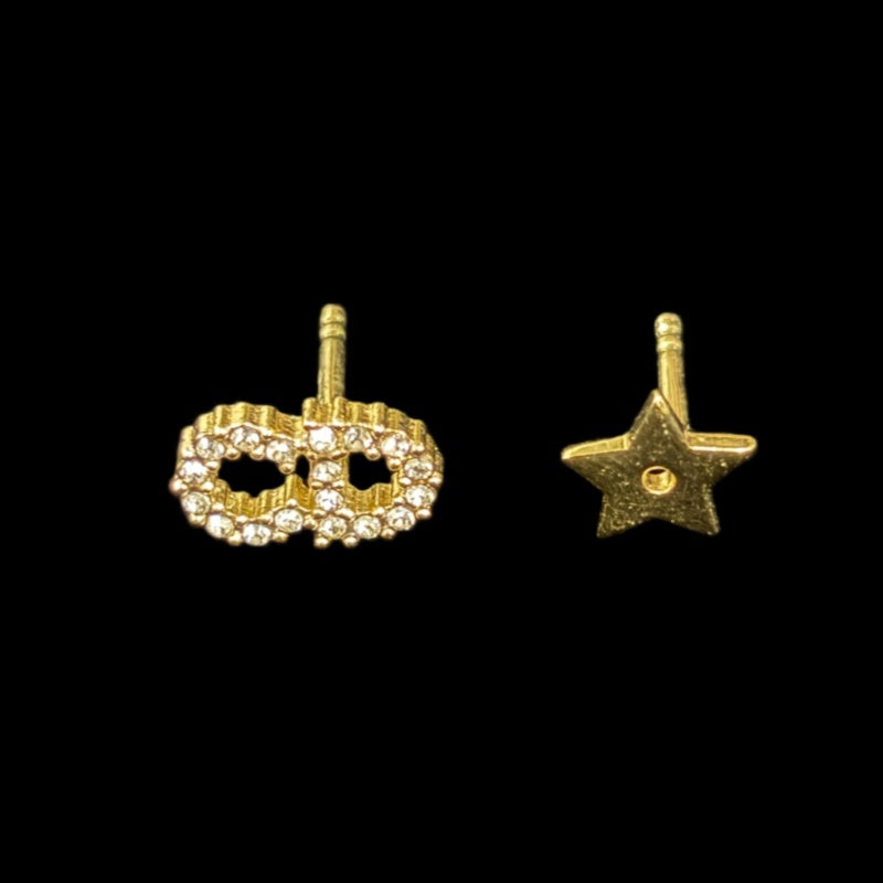 DIOR Gold Alloy Pave Crystal AB-style Stud Earrings With Gold Hardware