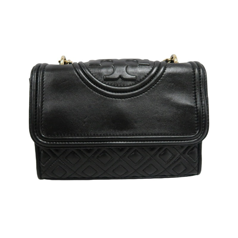 TORY BURCH Black Calfskin Leather Shoulder Bag With Gold Hardware
