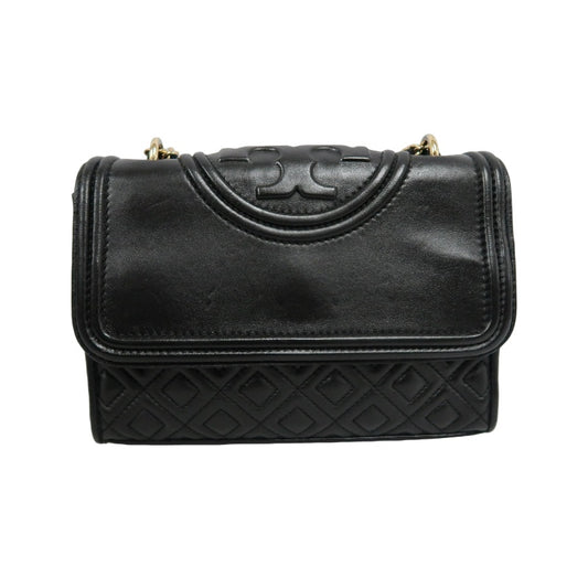 TORY BURCH Black Calfskin Leather Shoulder Bag With Gold Hardware