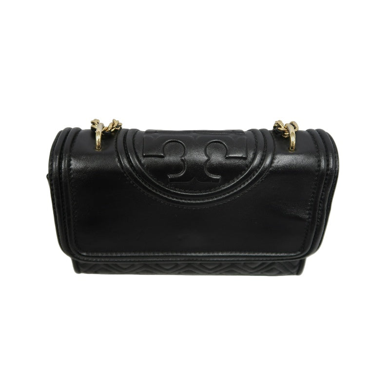 TORY BURCH Black Calfskin Leather Shoulder Bag With Gold Hardware