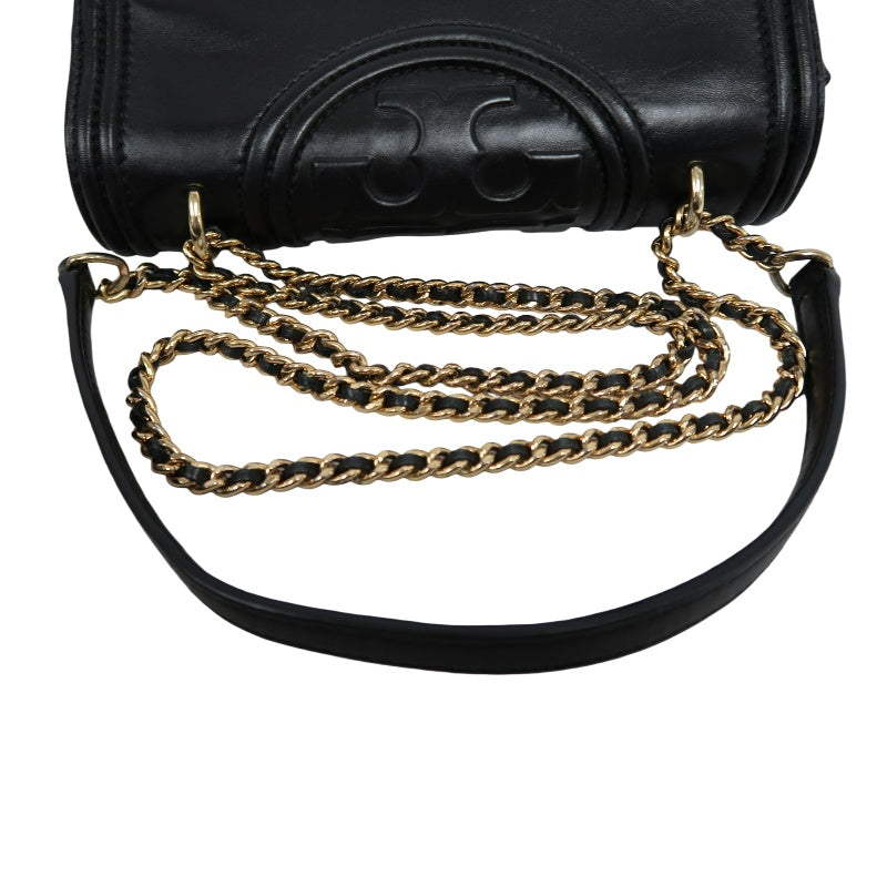 TORY BURCH Black Calfskin Leather Shoulder Bag With Gold Hardware