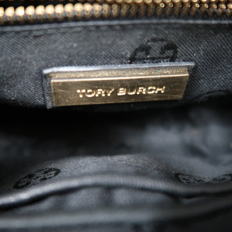 TORY BURCH Black Calfskin Leather Shoulder Bag With Gold Hardware