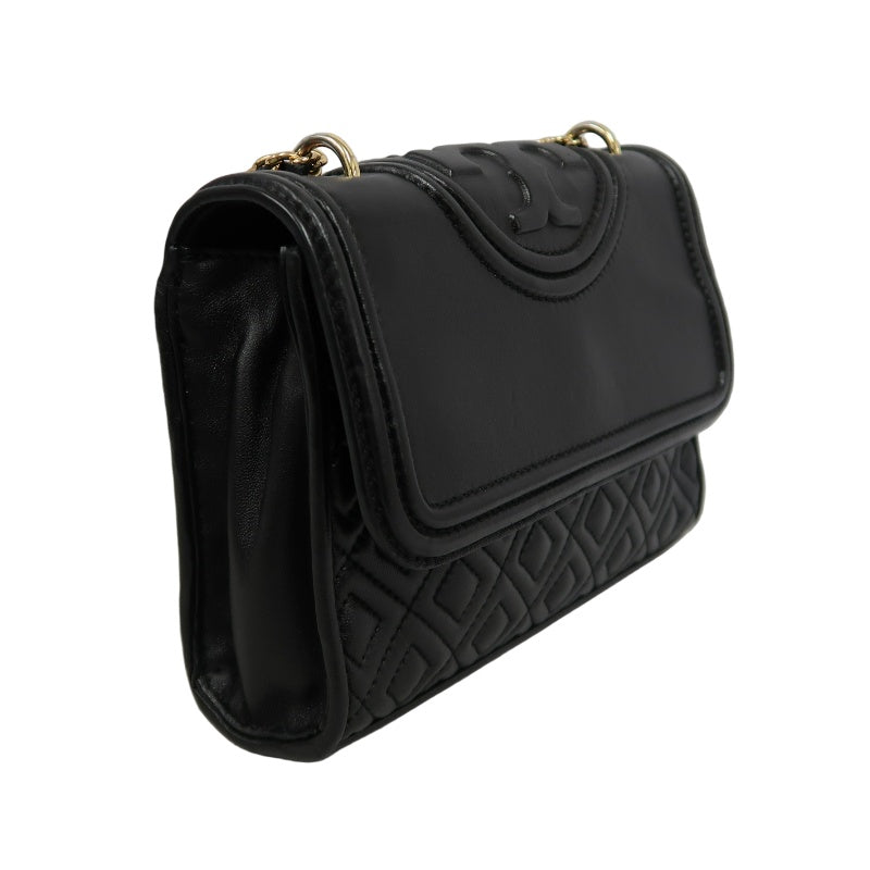TORY BURCH Black Calfskin Leather Shoulder Bag With Gold Hardware