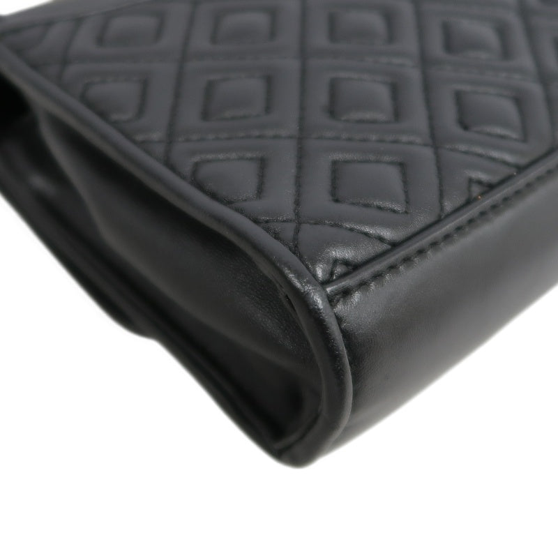 TORY BURCH Black Calfskin Leather Shoulder Bag With Gold Hardware